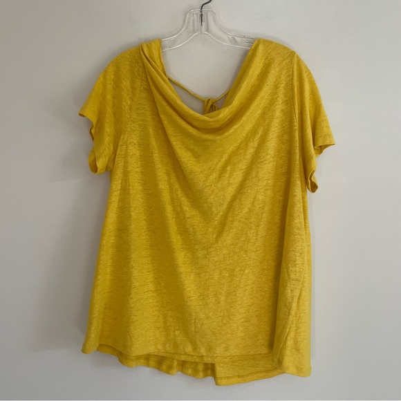 Anthropologie Maeve Horizon 100% Linen Yellow Twist Open Back Top Shirt XL - Picture 3 of 11